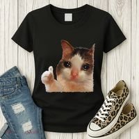 Thumbs Up Crying Cat Meme Cat Crying Thumps Up Memes Sad Cat Women's T-Shirt thumb 3