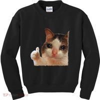 Thumbs Up Crying Cat Meme Cat Crying Thumps Up Memes Sad Cat Kids Sweatshirt thumb 0