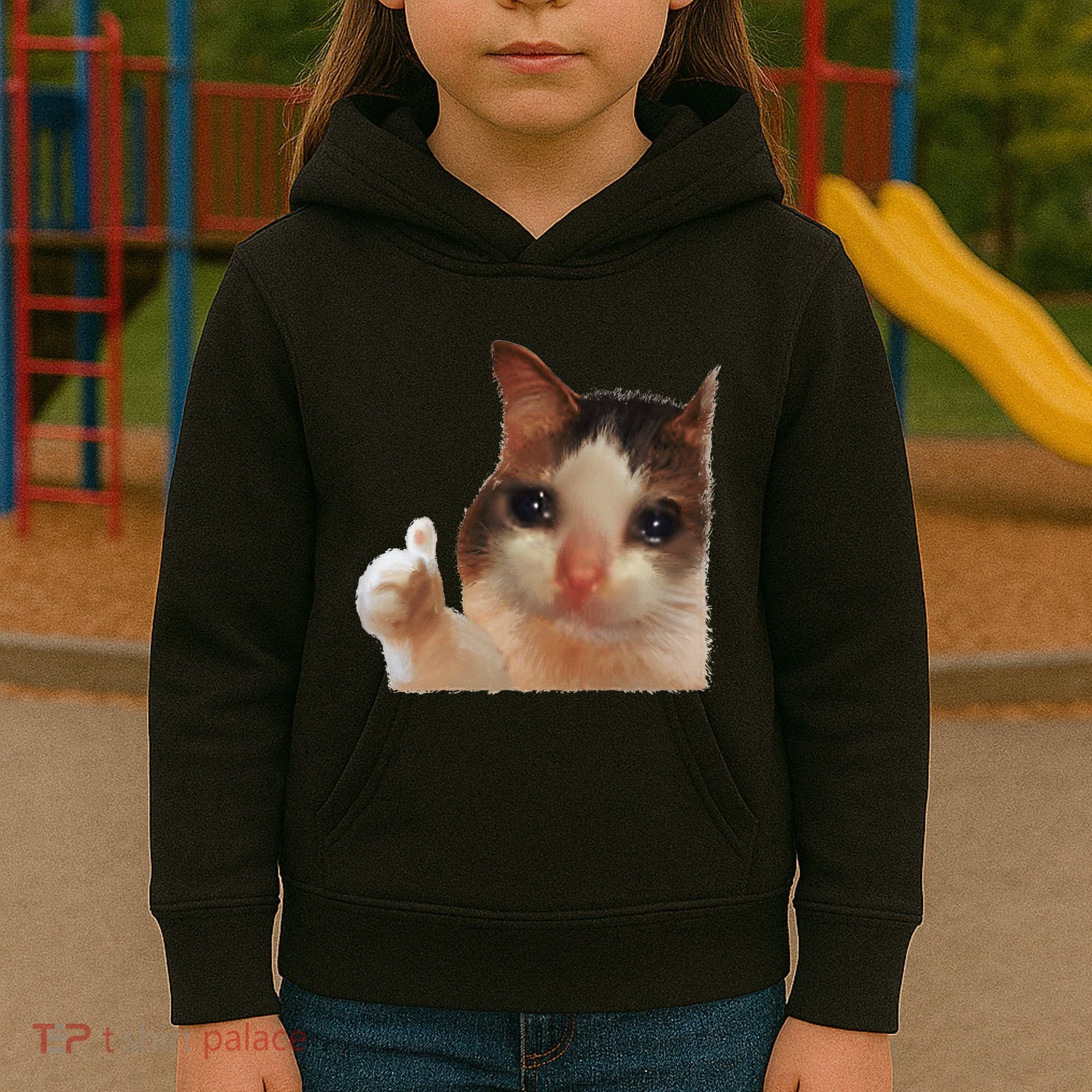 Thumbs Up Crying Cat Meme Cat Crying Thumps Up Memes Sad Cat Kids Hoodie