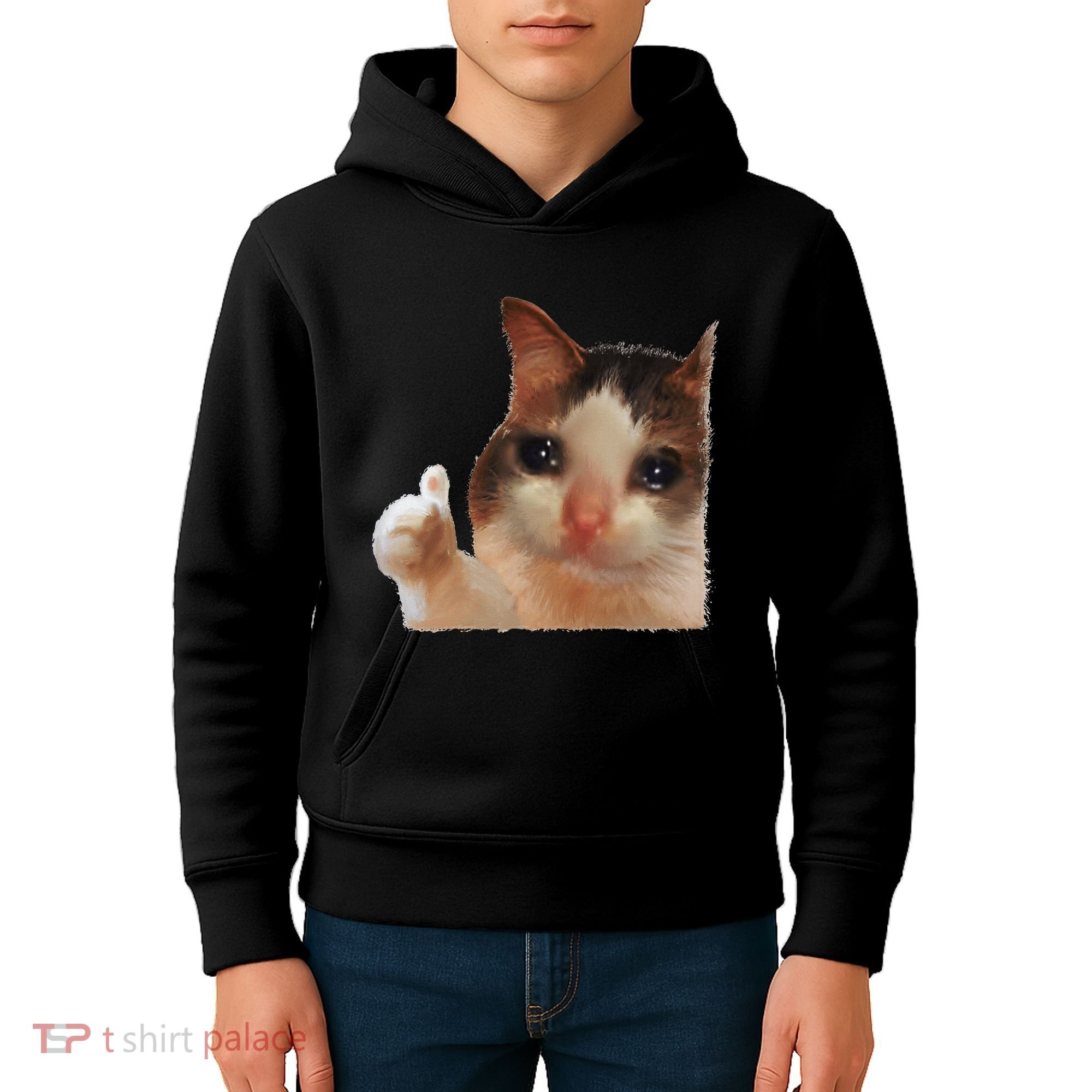 Thumbs Up Crying Cat Meme Cat Crying Thumps Up Memes Sad Cat Kids Hoodie