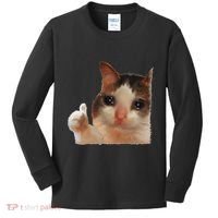 Thumbs Up Crying Cat Meme Cat Crying Thumps Up Memes Sad Cat Kids Long Sleeve Shirt thumb 0