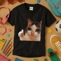 Thumbs Up Crying Cat Meme Cat Crying Thumps Up Memes Sad Cat Kids T-Shirt thumb 3