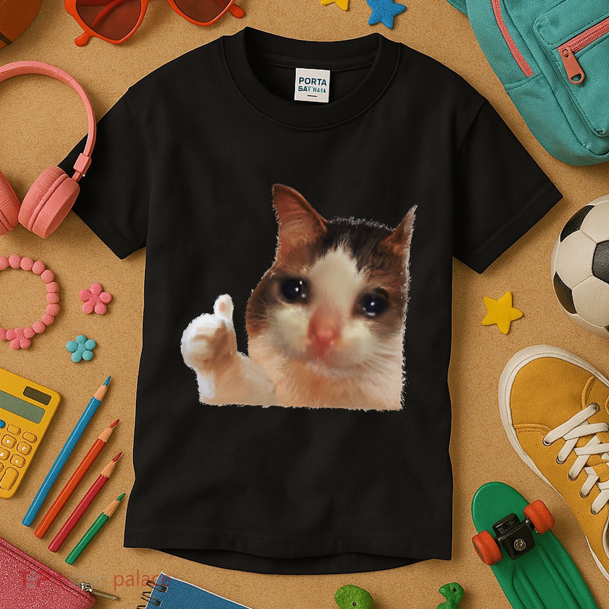 Thumbs Up Crying Cat Meme Cat Crying Thumps Up Memes Sad Cat Kids T-Shirt