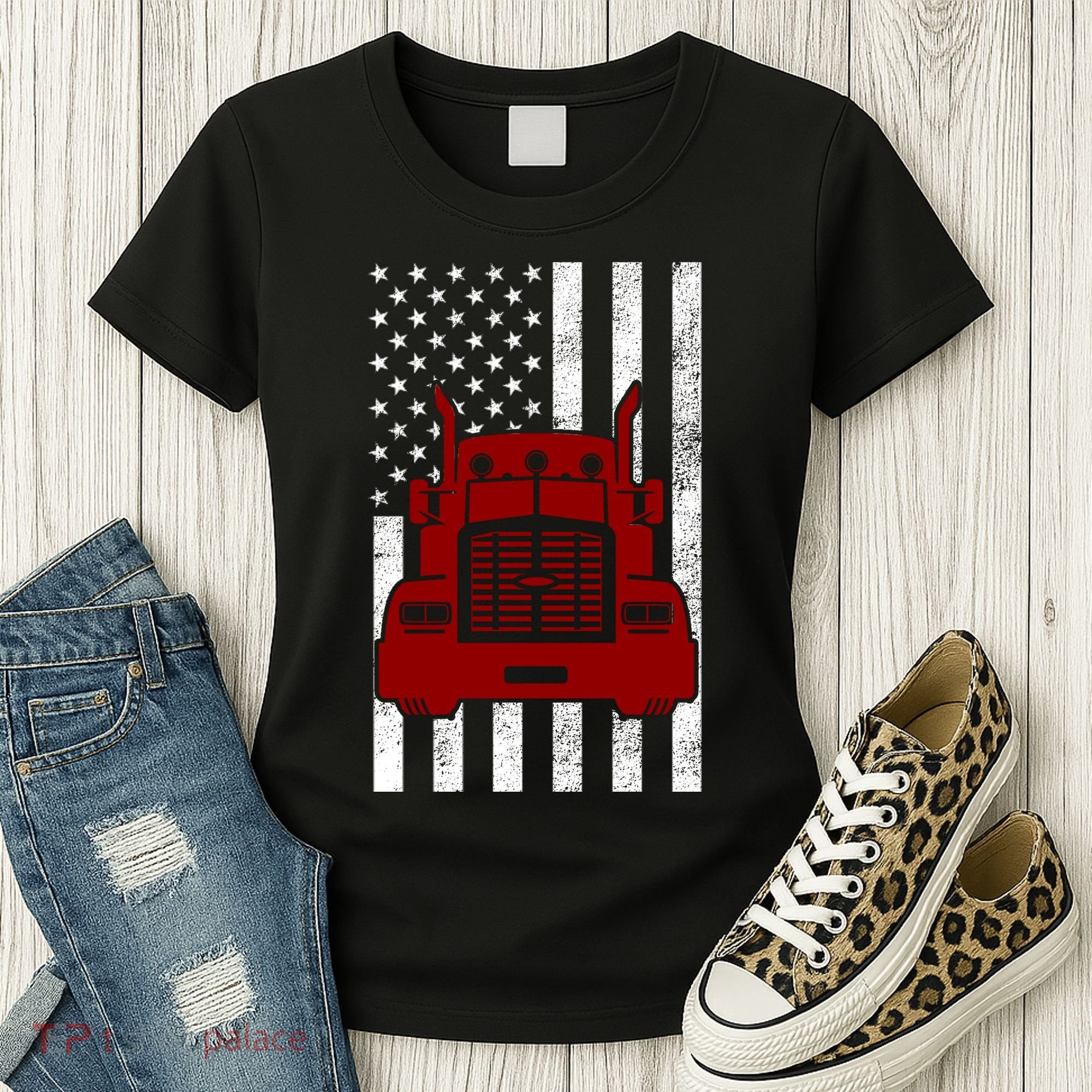 American Trucker USA Flag Women's T-Shirt