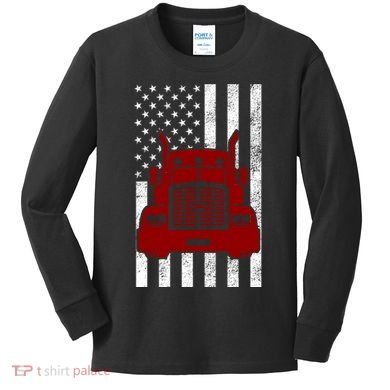 American Trucker USA Flag Kids Long Sleeve Shirt