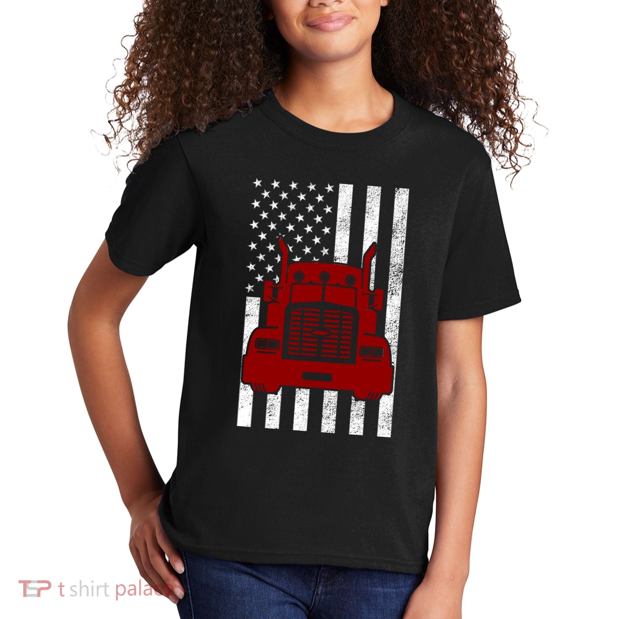 American Trucker USA Flag Kids T-Shirt