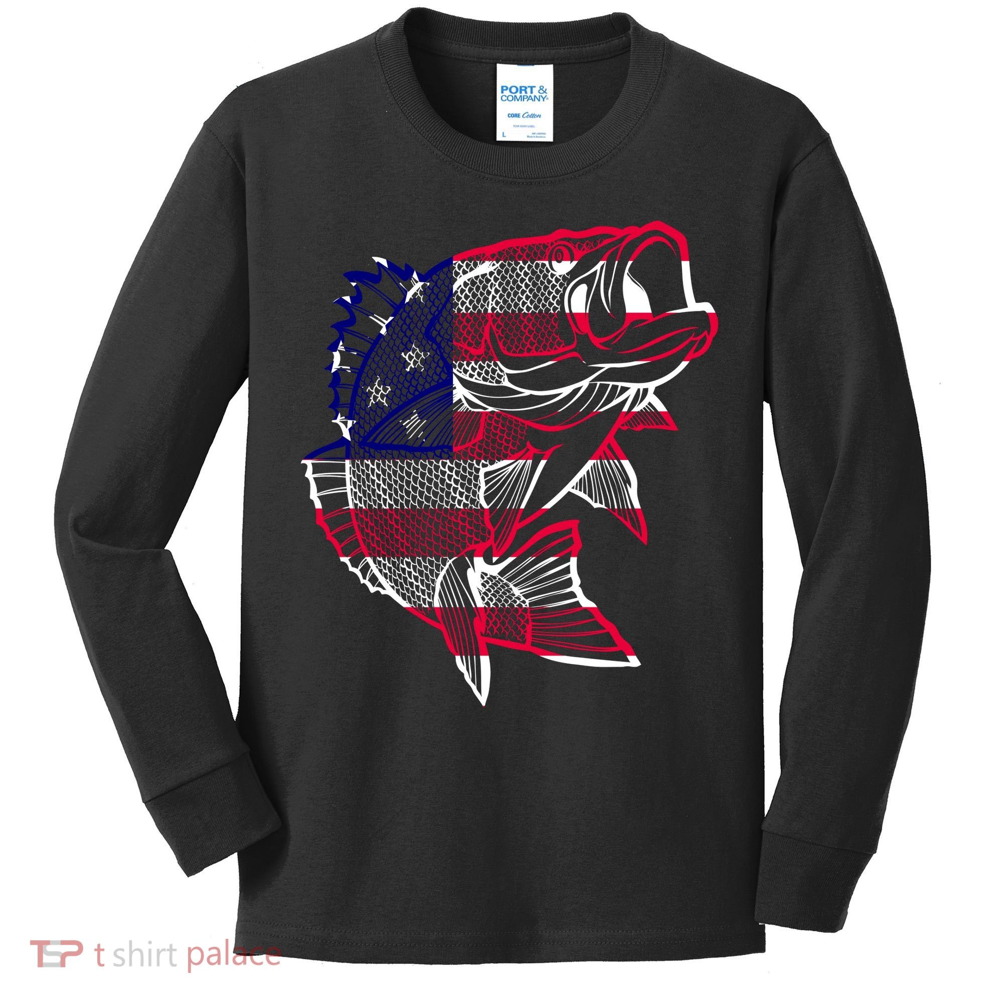 Transparent USA Fish Flag Kids Long Sleeve Shirt