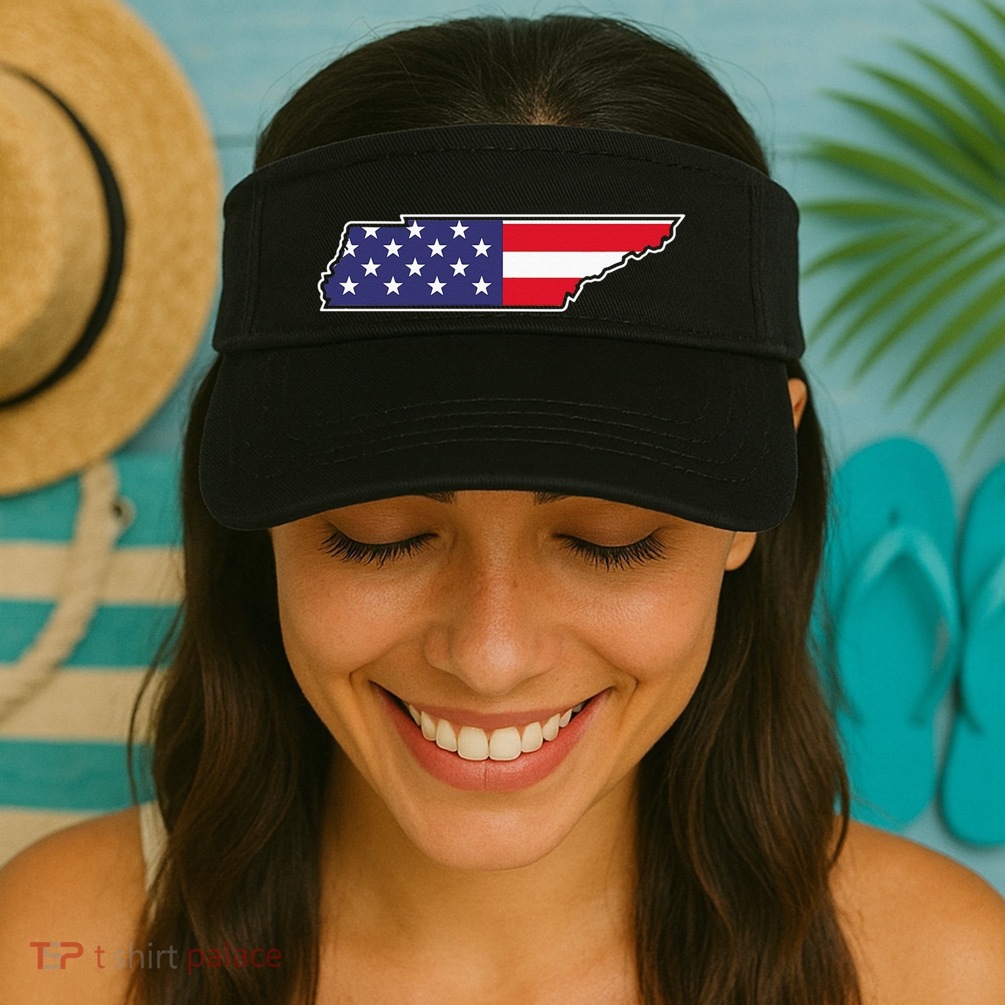 Tennessee USA Flag State Outline Patriotic American Visor