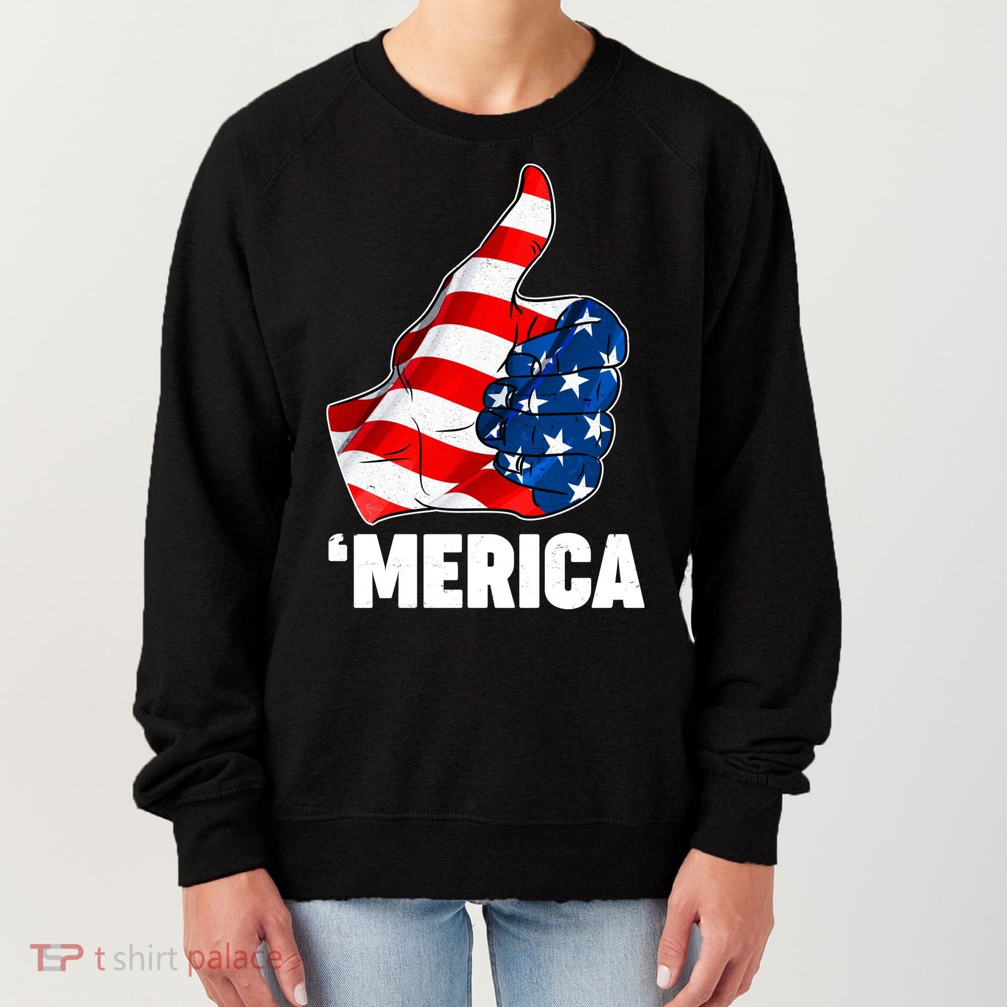 Thumbs Up Merica USA American Flag Women's Sweatshirt