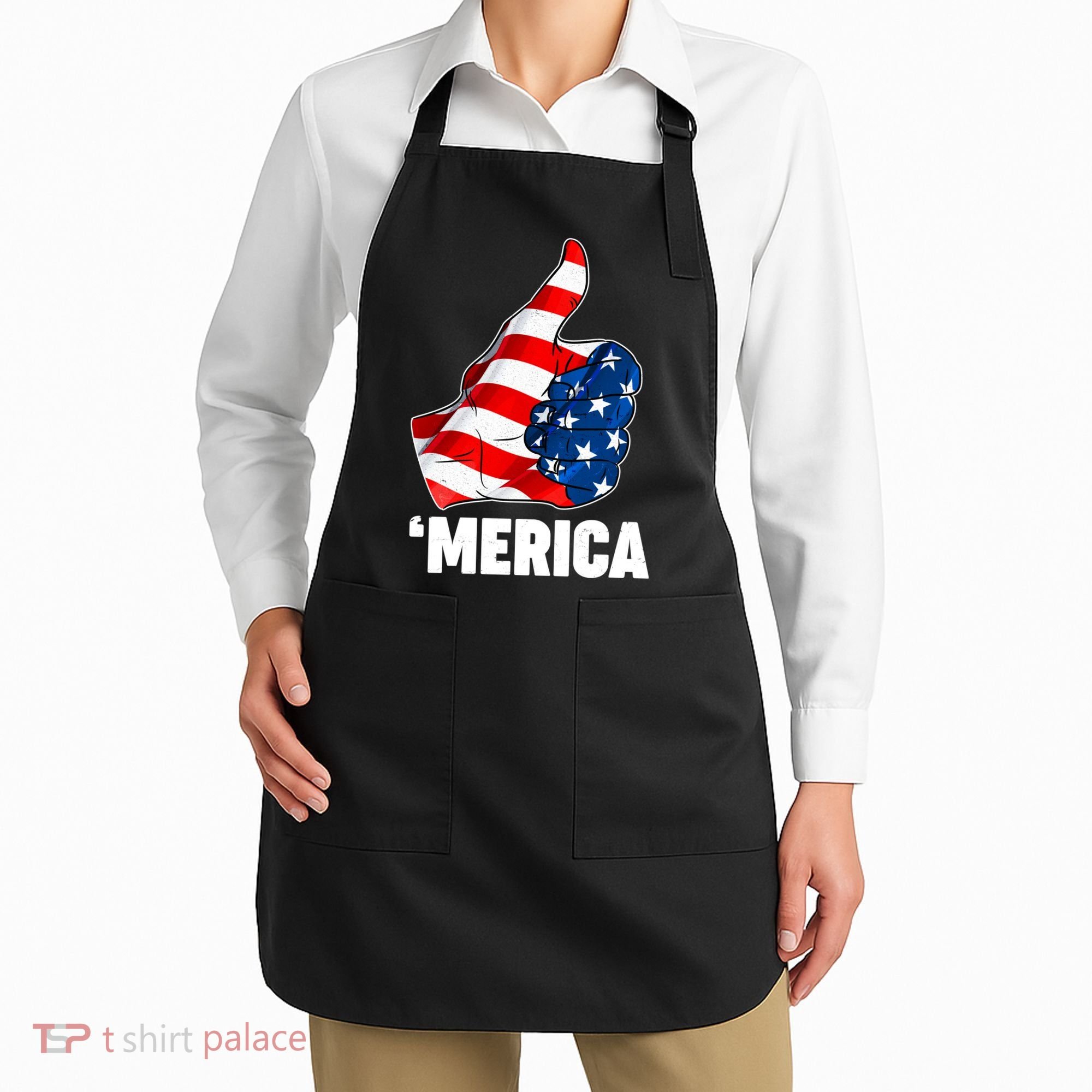 Thumbs Up Merica USA American Flag Apron