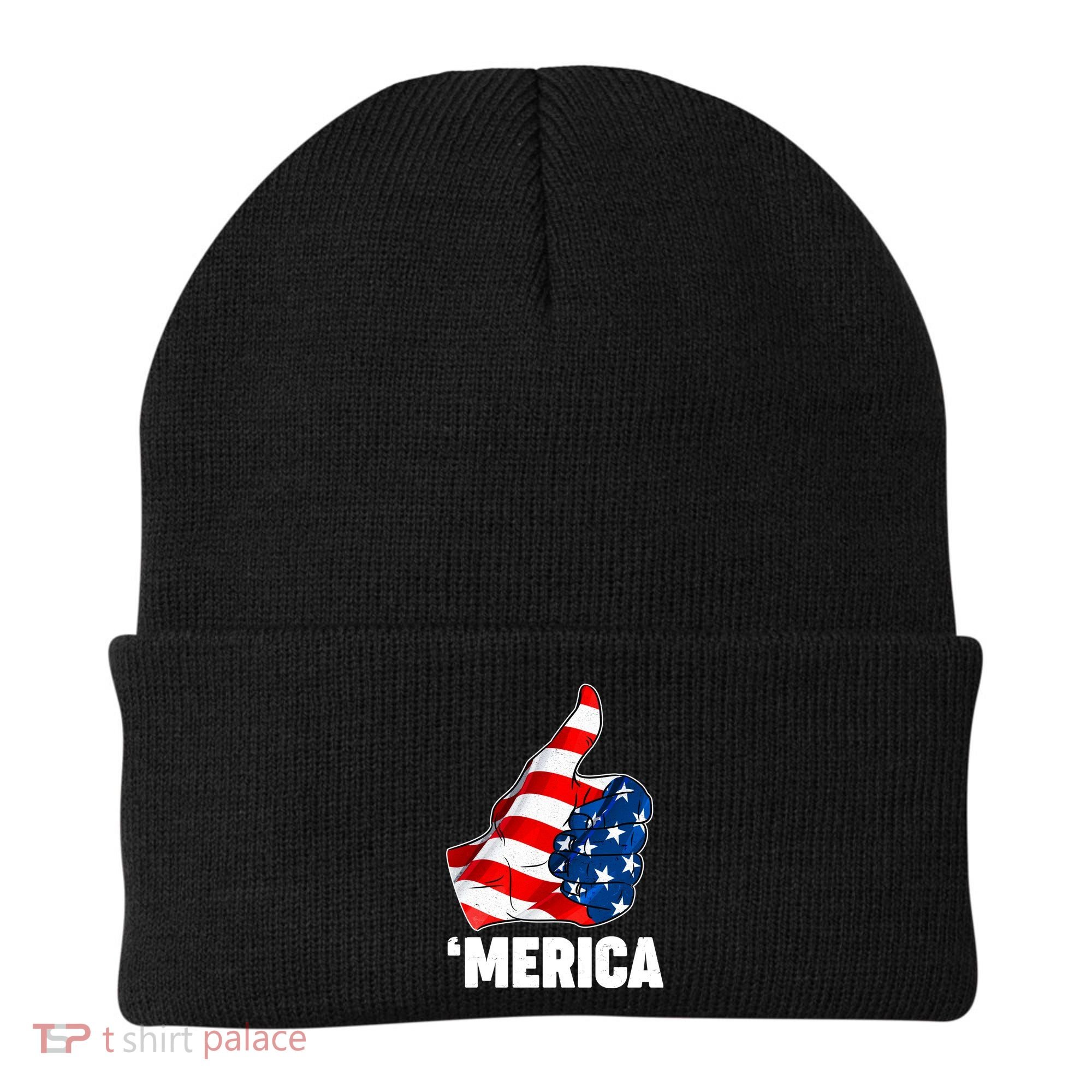 Thumbs Up Merica USA American Flag Beanie