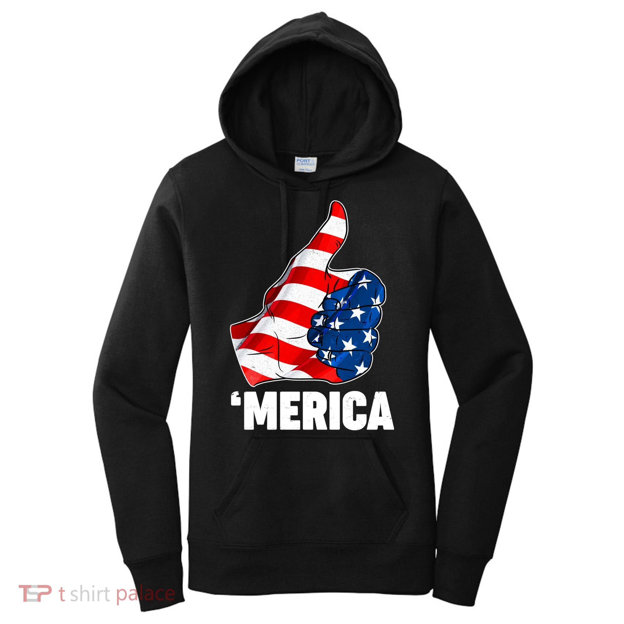 Thumbs Up Merica USA American Flag Women's Hoodie