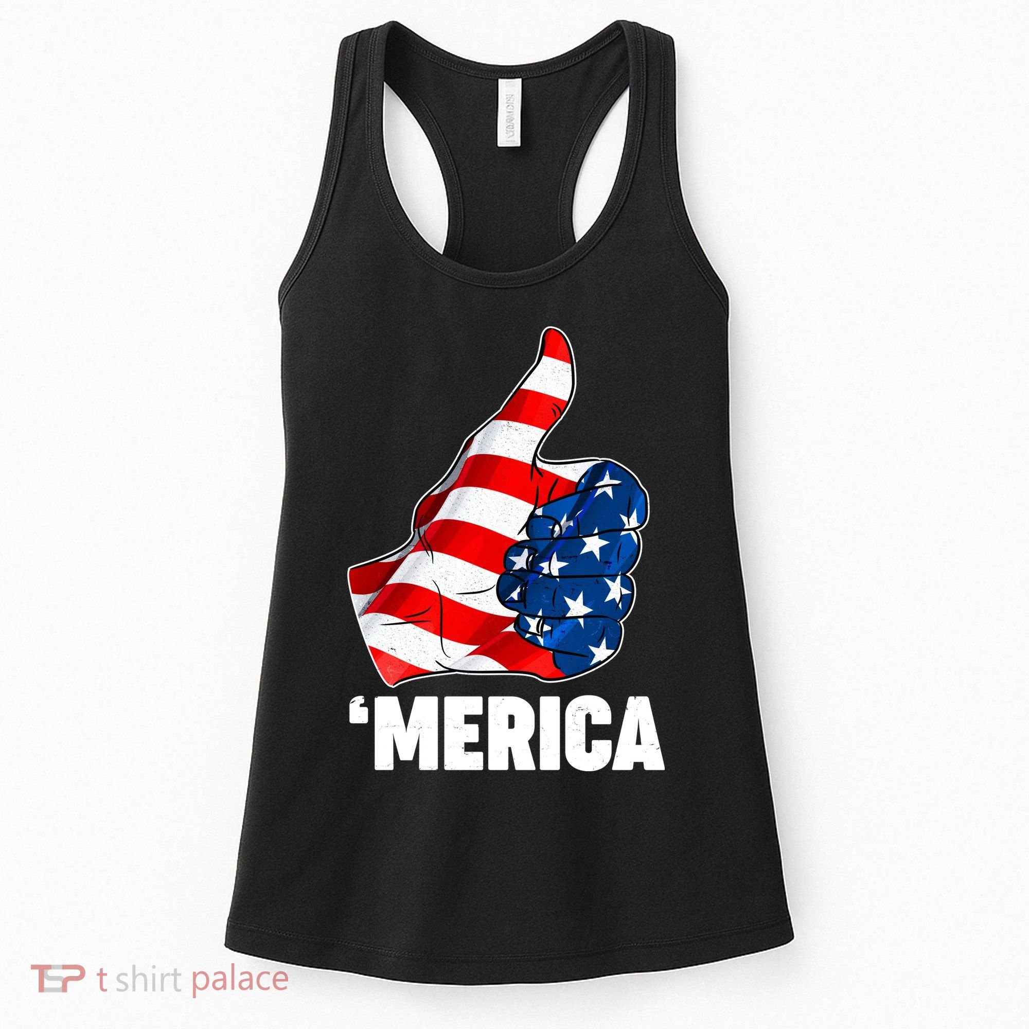 Thumbs Up Merica USA American Flag Women's Tank Top