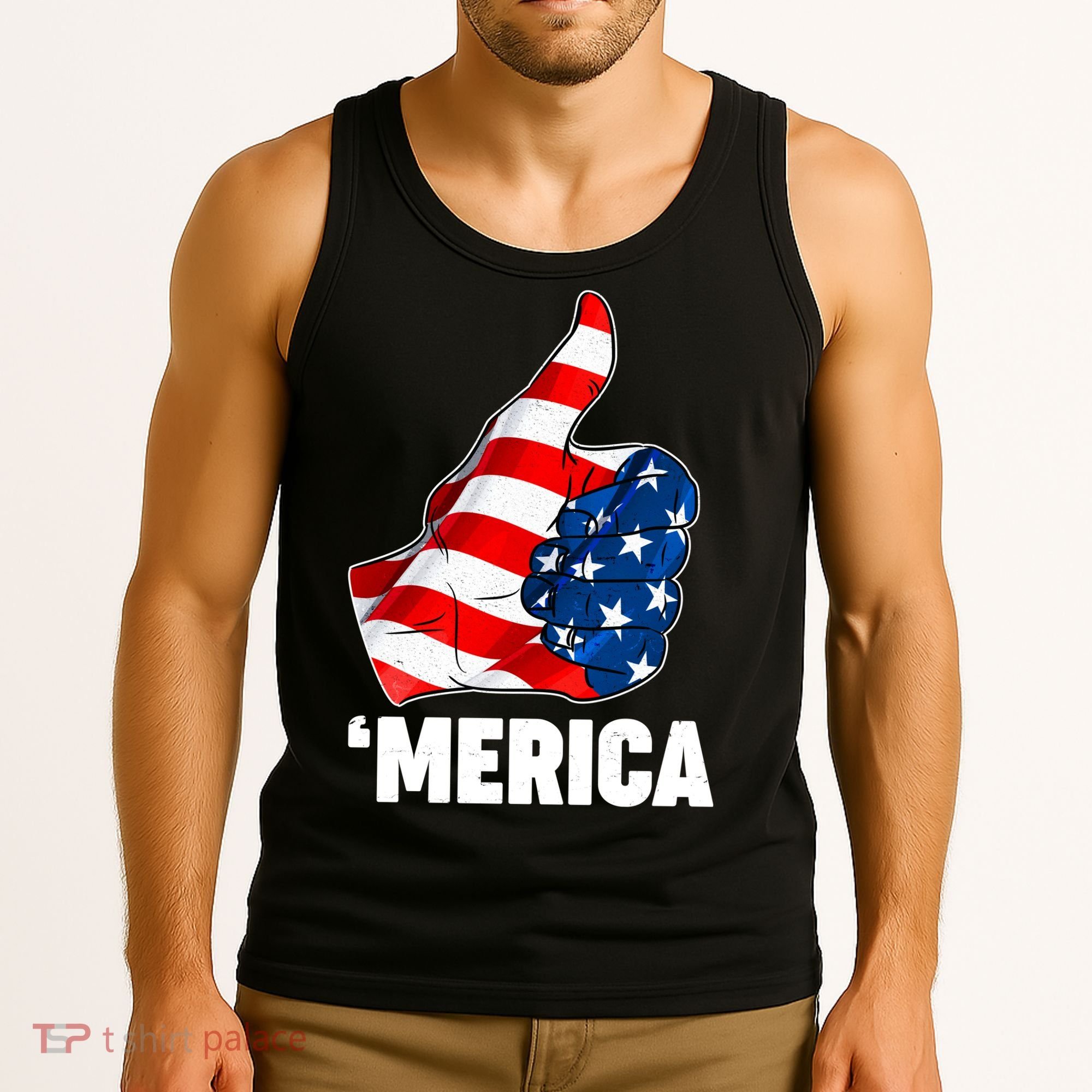 Thumbs Up Merica USA American Flag Tank Top