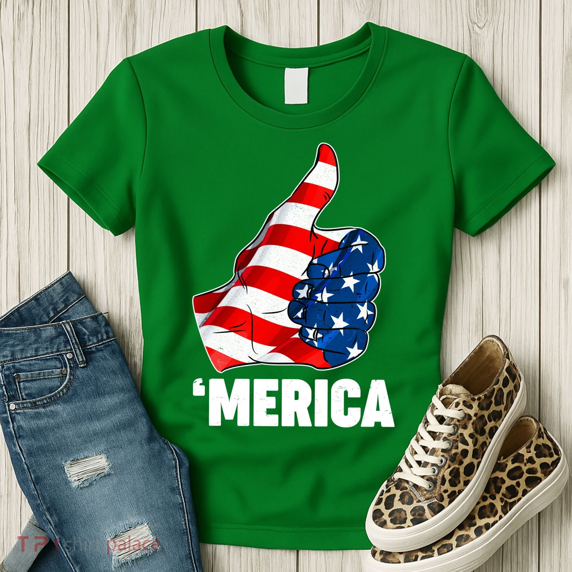 Thumbs Up Merica USA American Flag Women's T-Shirt