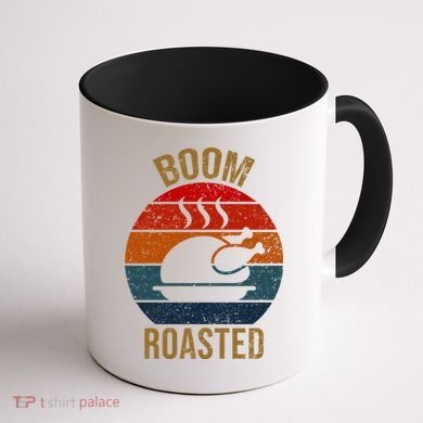 Turkey Boom Roasted Vintage Funny Holiday Coffee Mug back