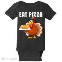 Turkey Eat Pizza Funny Baby Bodysuit thumb 0