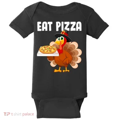 Turkey Eat Pizza Funny Baby Bodysuit
