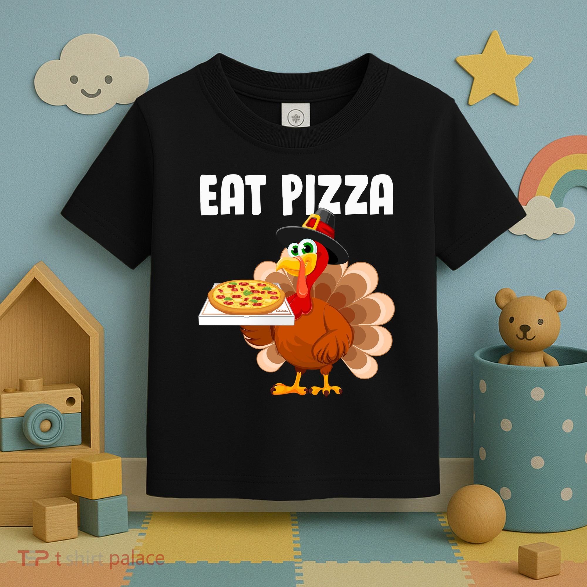 Turkey Eat Pizza Funny Toddler T-Shirt