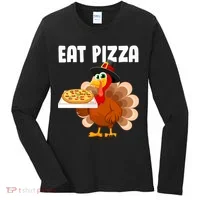 Turkey Eat Pizza Funny Women's Long Sleeve Shirt thumb 0