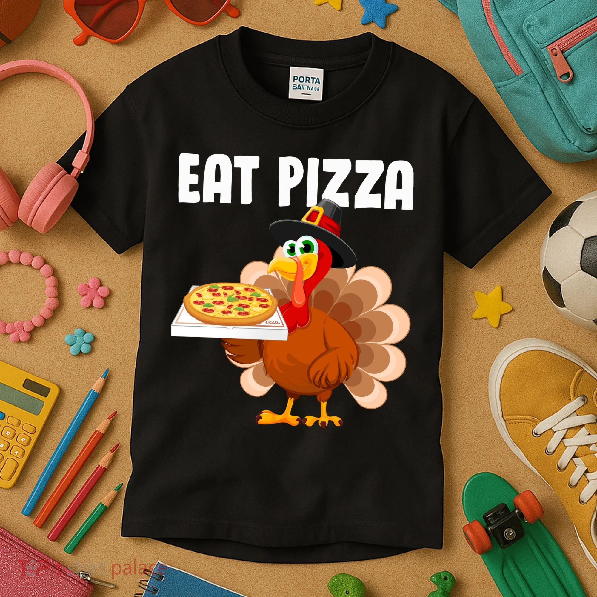 Turkey Eat Pizza Funny Kids T-Shirt
