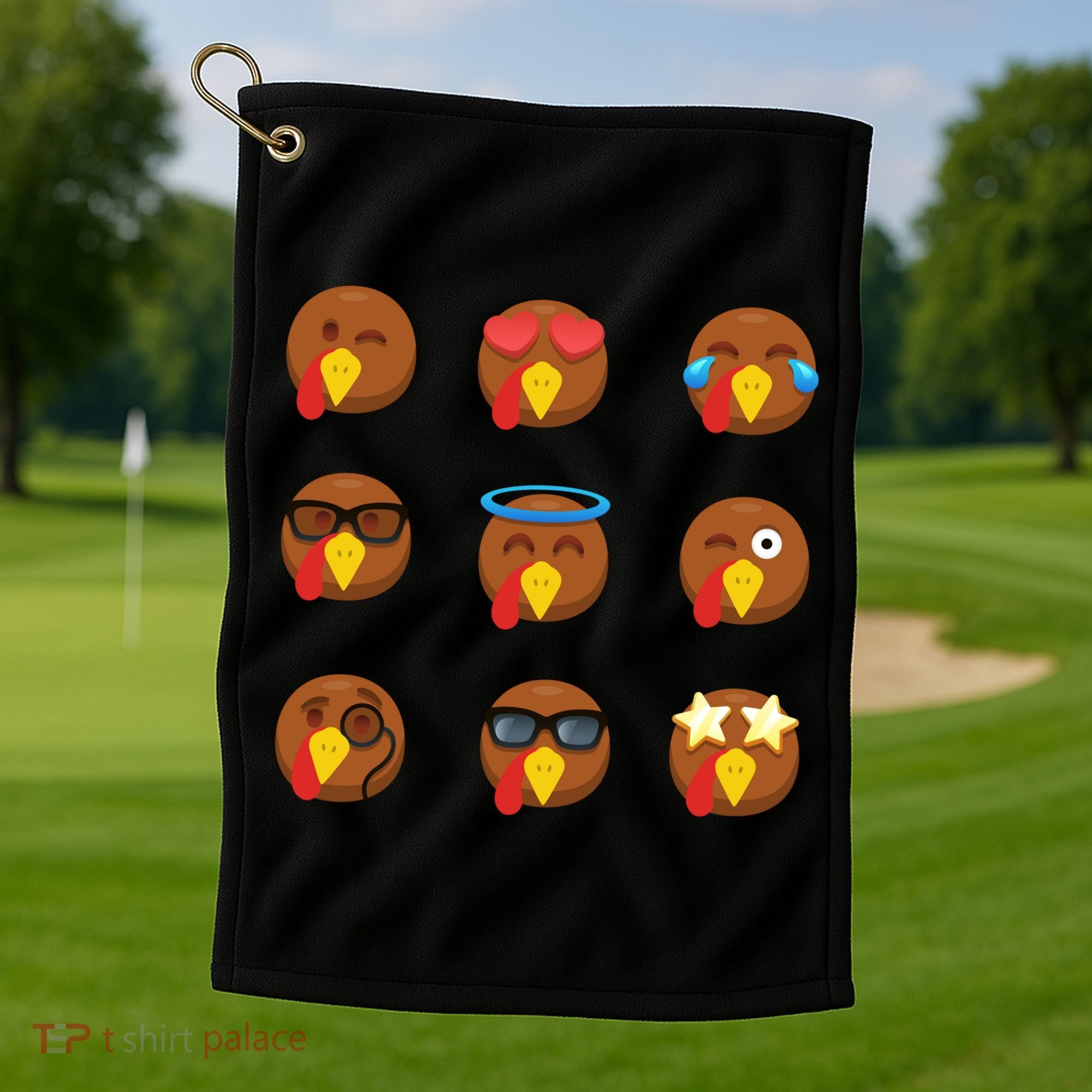 Turkey Emoji's Funny Thanksgiving  Golf Towel