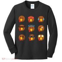 Turkey Emoji's Funny Thanksgiving  Kids Long Sleeve Shirt thumb 0