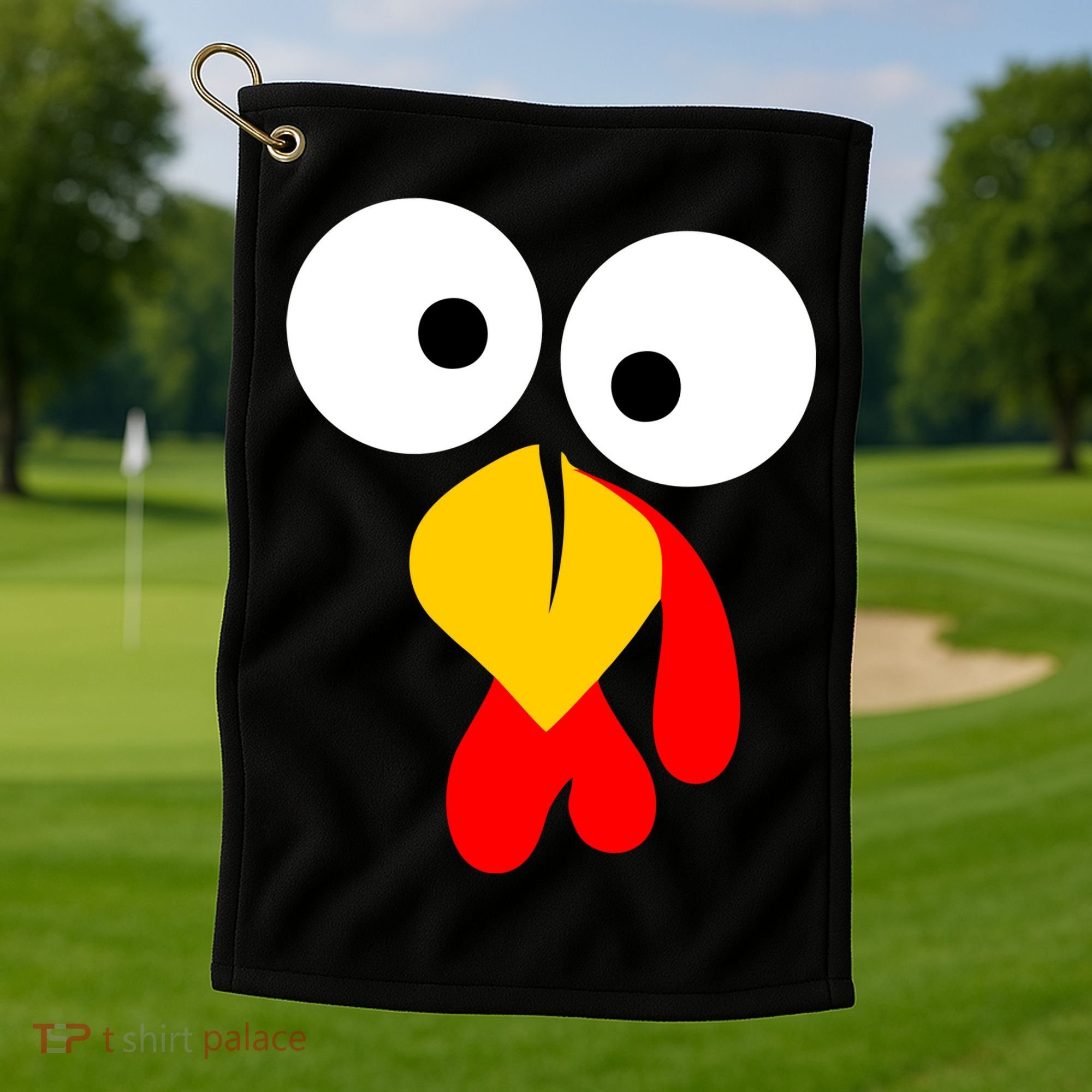 Turkey Face Funny Thanksgiving Day Golf Towel