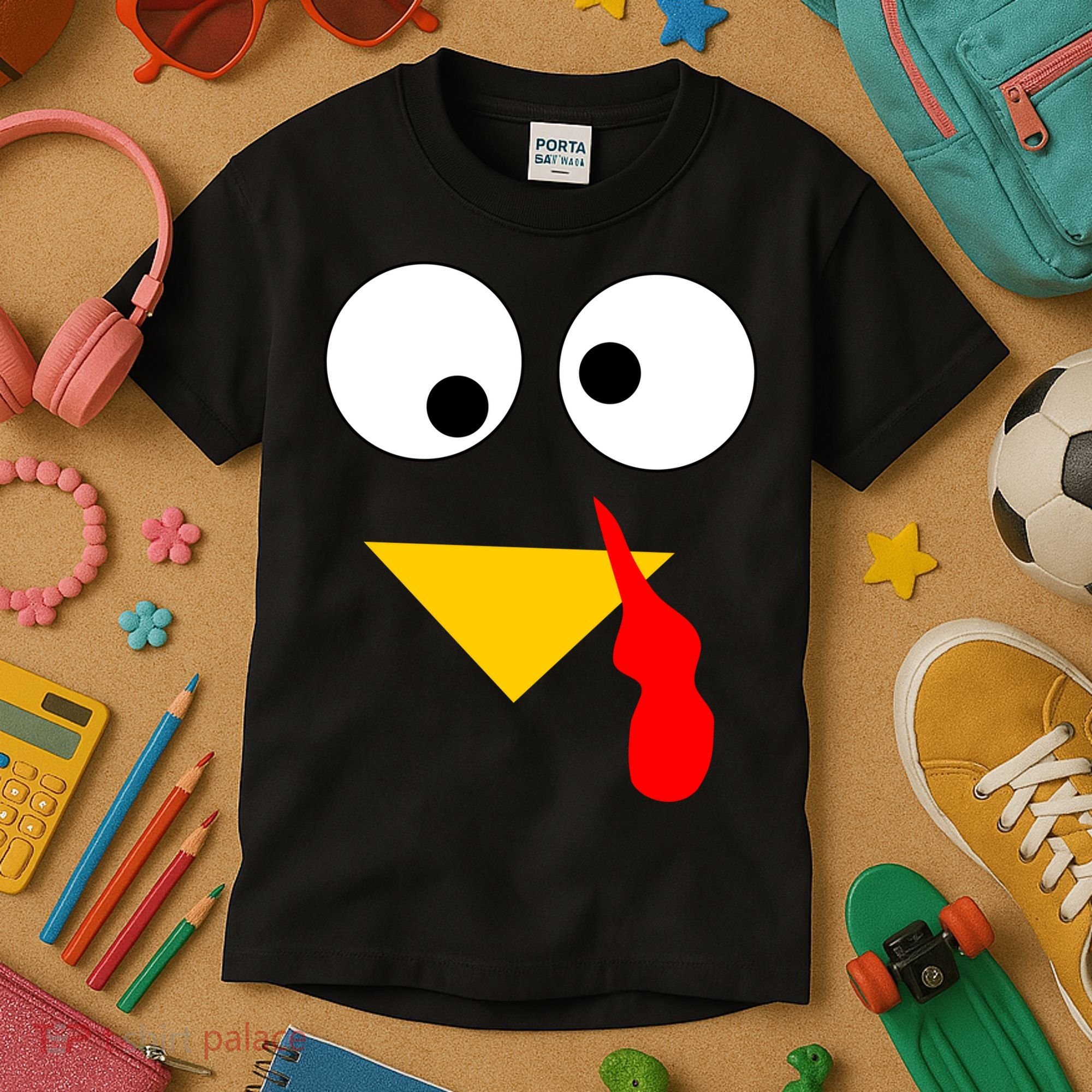Turkey Face Gobble Thanksgiving Kids T-Shirt