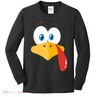 Turkey Face Pilgrim Funny Cute Kids Long Sleeve Shirt thumb 0