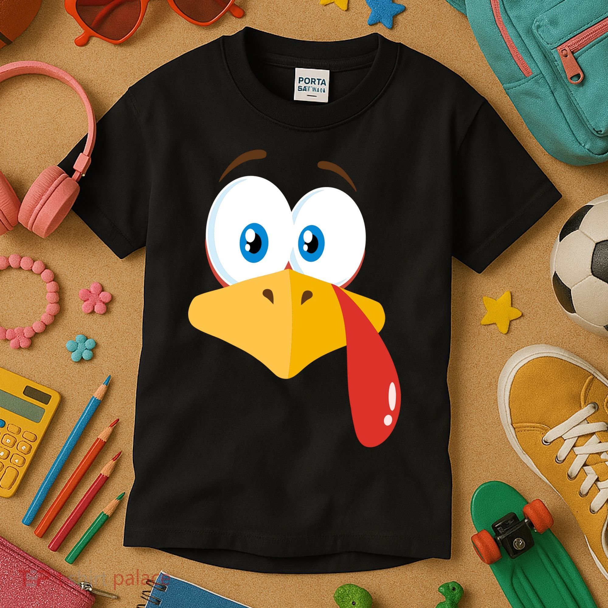 Turkey Face Pilgrim Funny Cute Kids T-Shirt