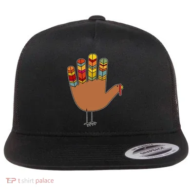 Turkey Hand High Five Flat Bill Trucker Hat