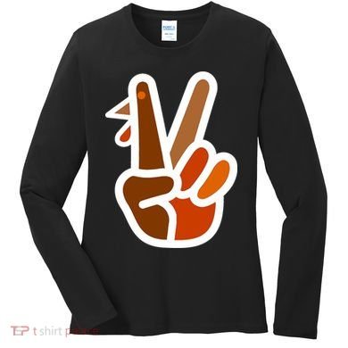 Turkey Peace Sign Hand Women's Long Sleeve Shirt