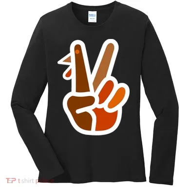Turkey Peace Sign Hand Women's Long Sleeve Shirt