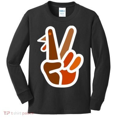 Turkey Peace Sign Hand Kids Long Sleeve Shirt