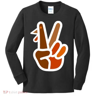 Turkey Peace Sign Hand Kids Long Sleeve Shirt