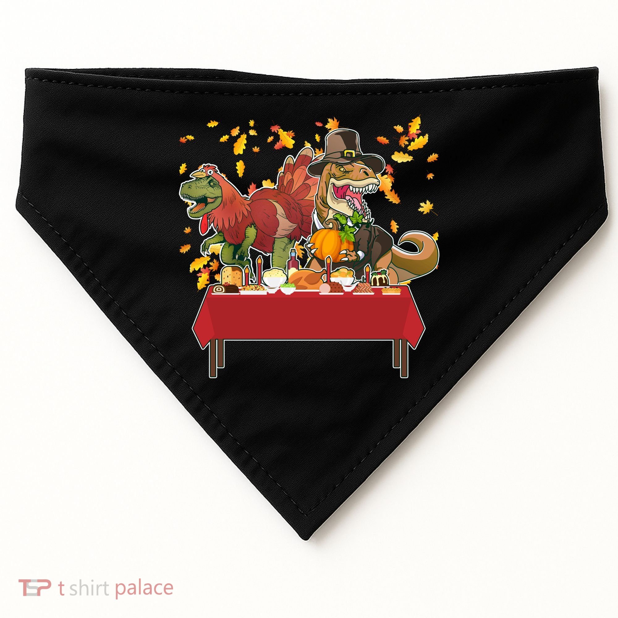 Turkey Pilgrim Dinosaurs T-Rex Funny Thanksgiving USA-Made Doggie Bandana