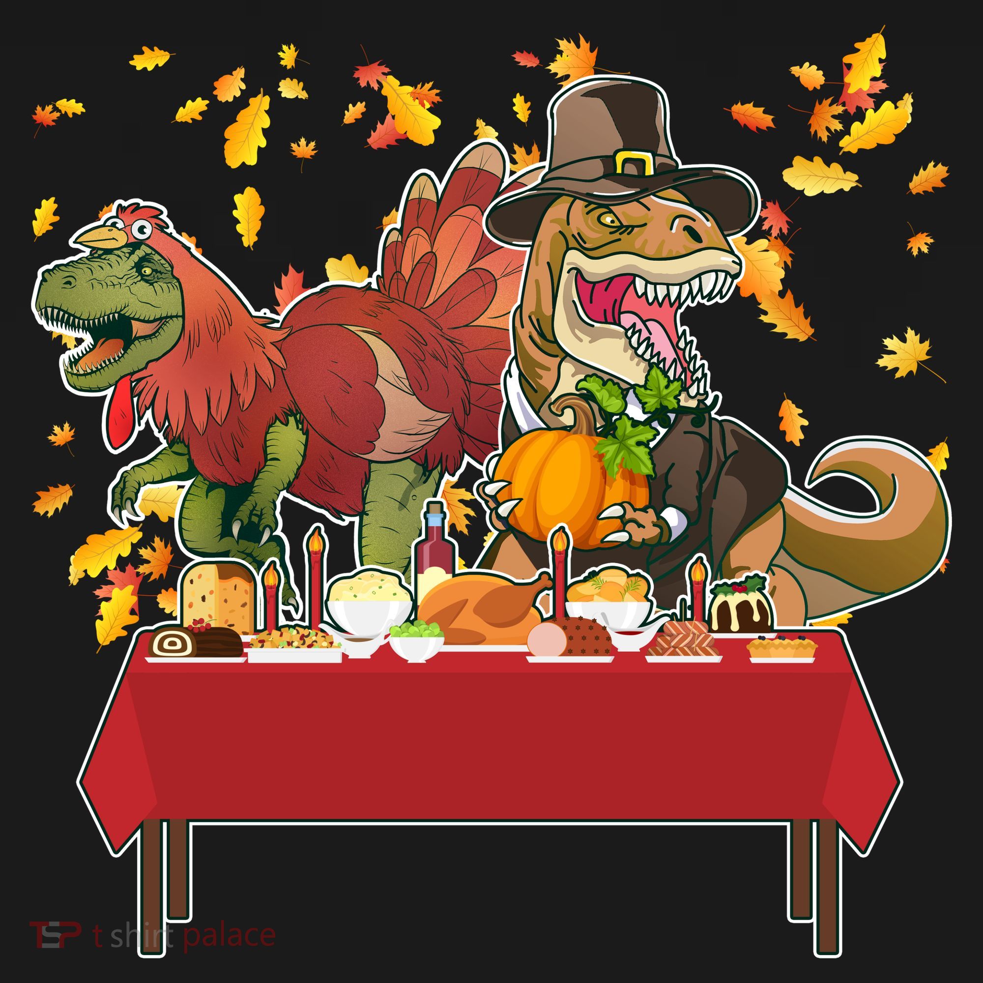 Turkey Pilgrim Dinosaurs T-Rex Funny Thanksgiving Hoodie