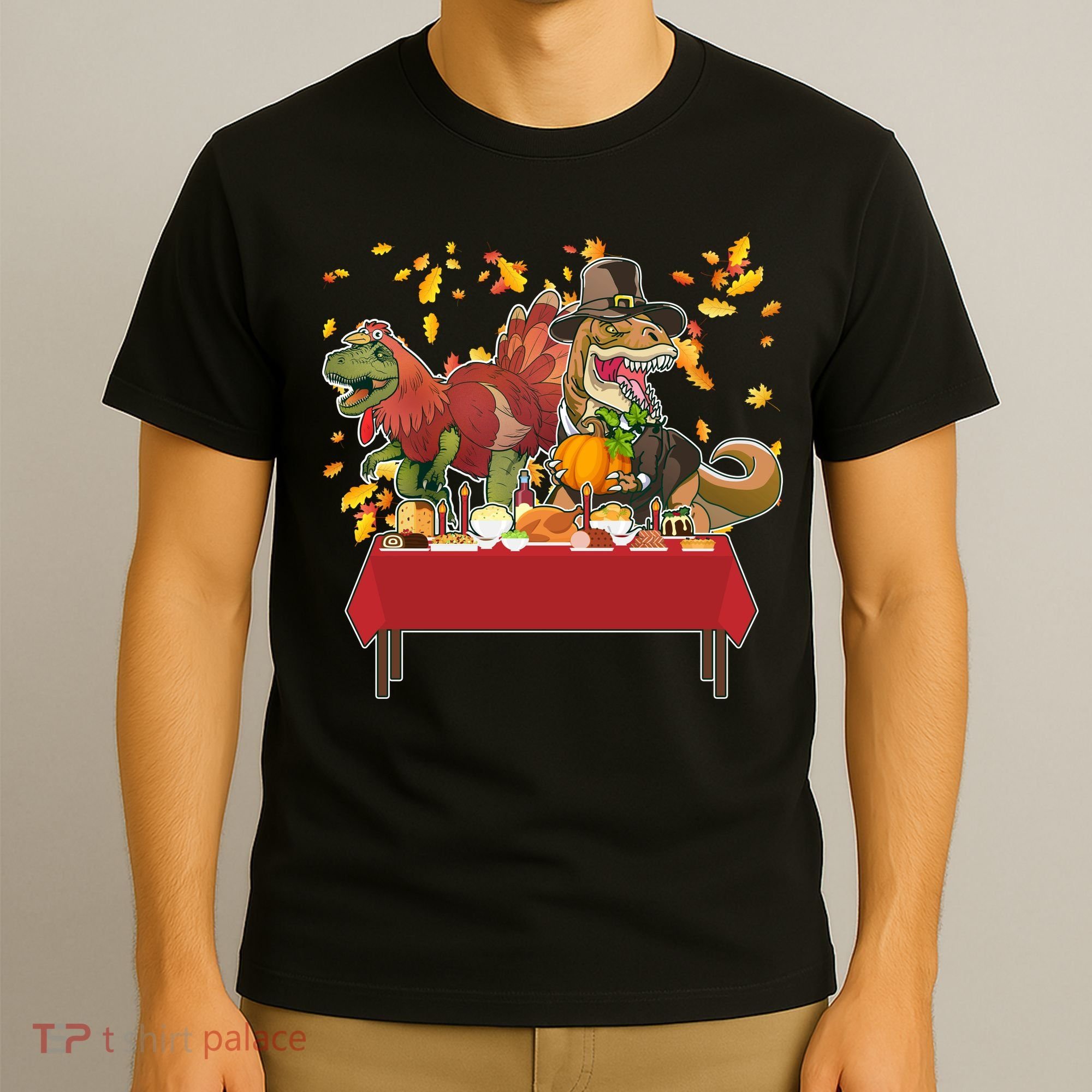 Turkey Pilgrim Dinosaurs T-Rex Funny Thanksgiving T-Shirt