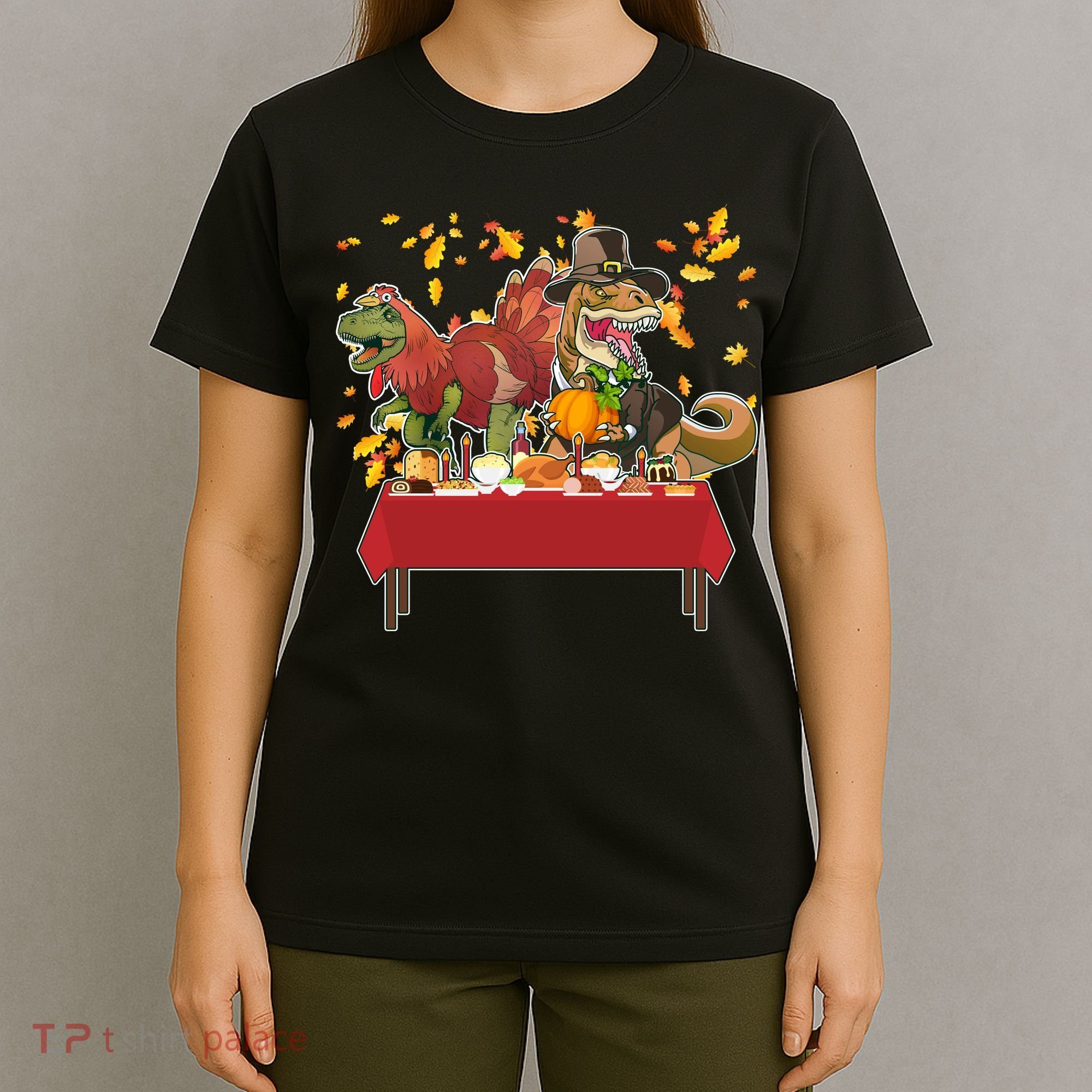 Turkey Pilgrim Dinosaurs T-Rex Funny Thanksgiving T-Shirt
