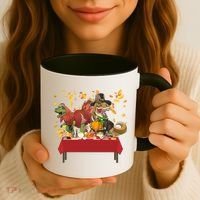 Turkey Pilgrim Dinosaurs T-Rex Funny Thanksgiving Coffee Mug thumb 3