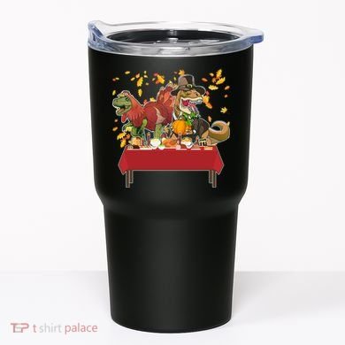 Turkey Pilgrim Dinosaurs T-Rex Funny Thanksgiving Tumbler
