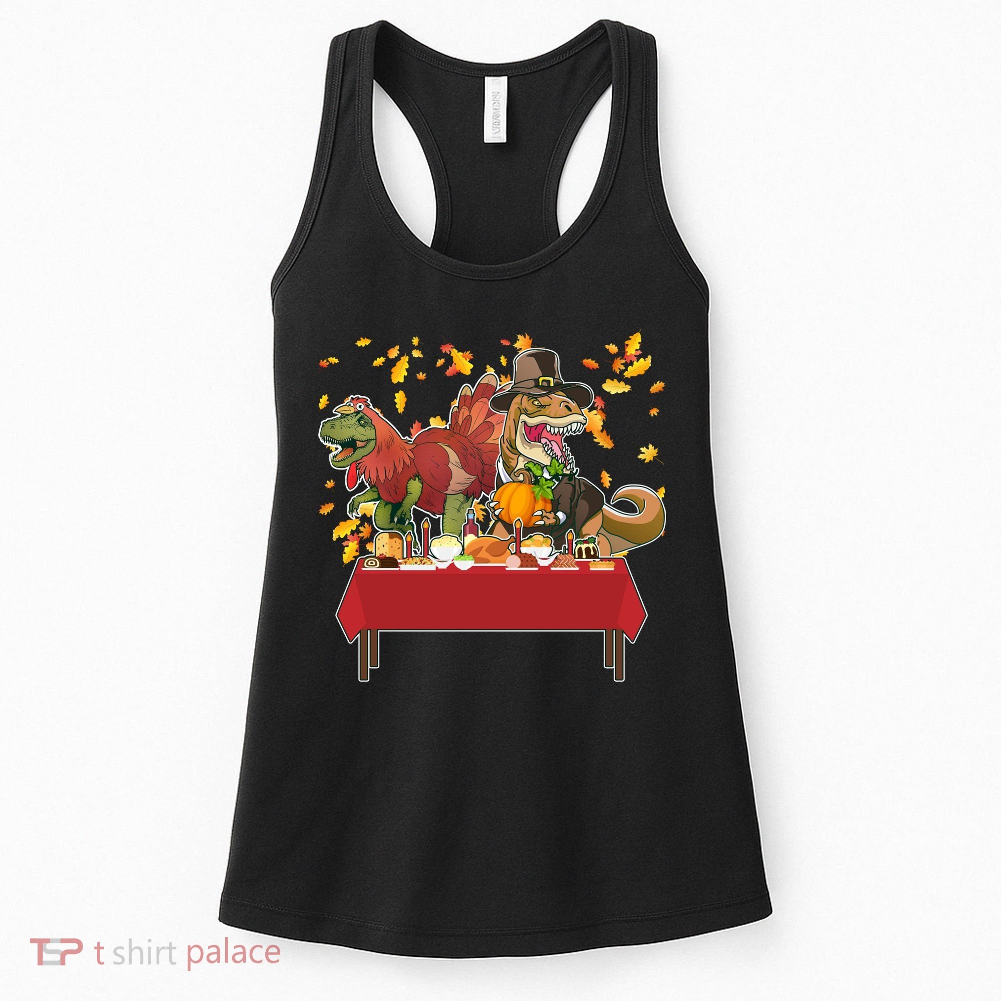 Turkey Pilgrim Dinosaurs T-Rex Funny Thanksgiving Women's Tank Top