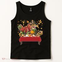 Turkey Pilgrim Dinosaurs T-Rex Funny Thanksgiving Tank Top thumb 2