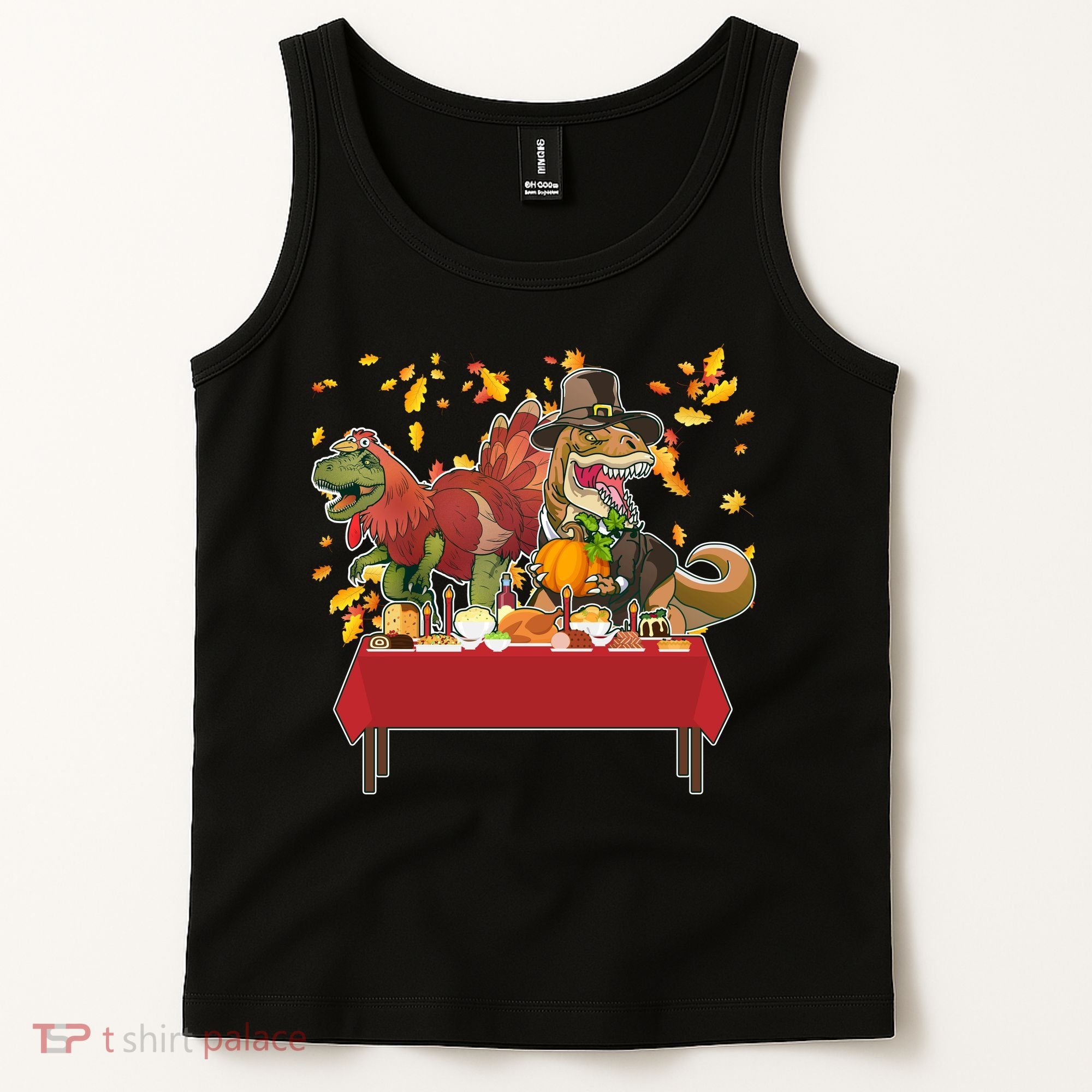 Turkey Pilgrim Dinosaurs T-Rex Funny Thanksgiving Tank Top