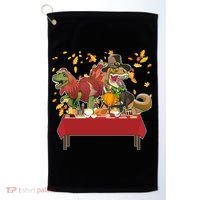 Turkey Pilgrim Dinosaurs T-Rex Funny Thanksgiving Golf Towel thumb 0