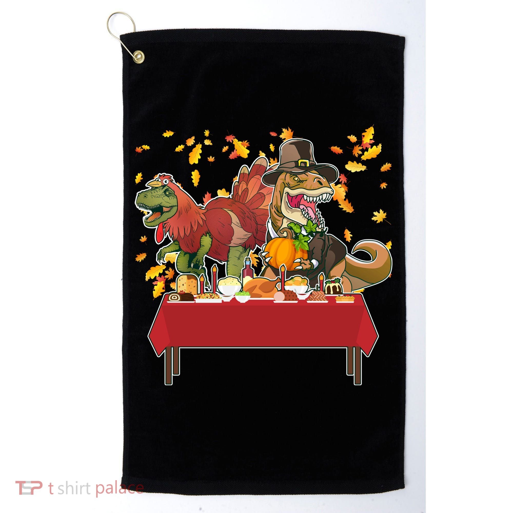 Turkey Pilgrim Dinosaurs T-Rex Funny Thanksgiving Golf Towel