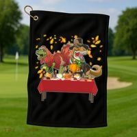 Turkey Pilgrim Dinosaurs T-Rex Funny Thanksgiving Golf Towel thumb 1
