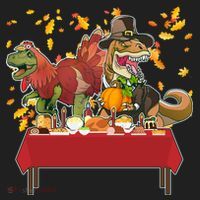 Turkey Pilgrim Dinosaurs T-Rex Funny Thanksgiving Golf Towel thumb 3