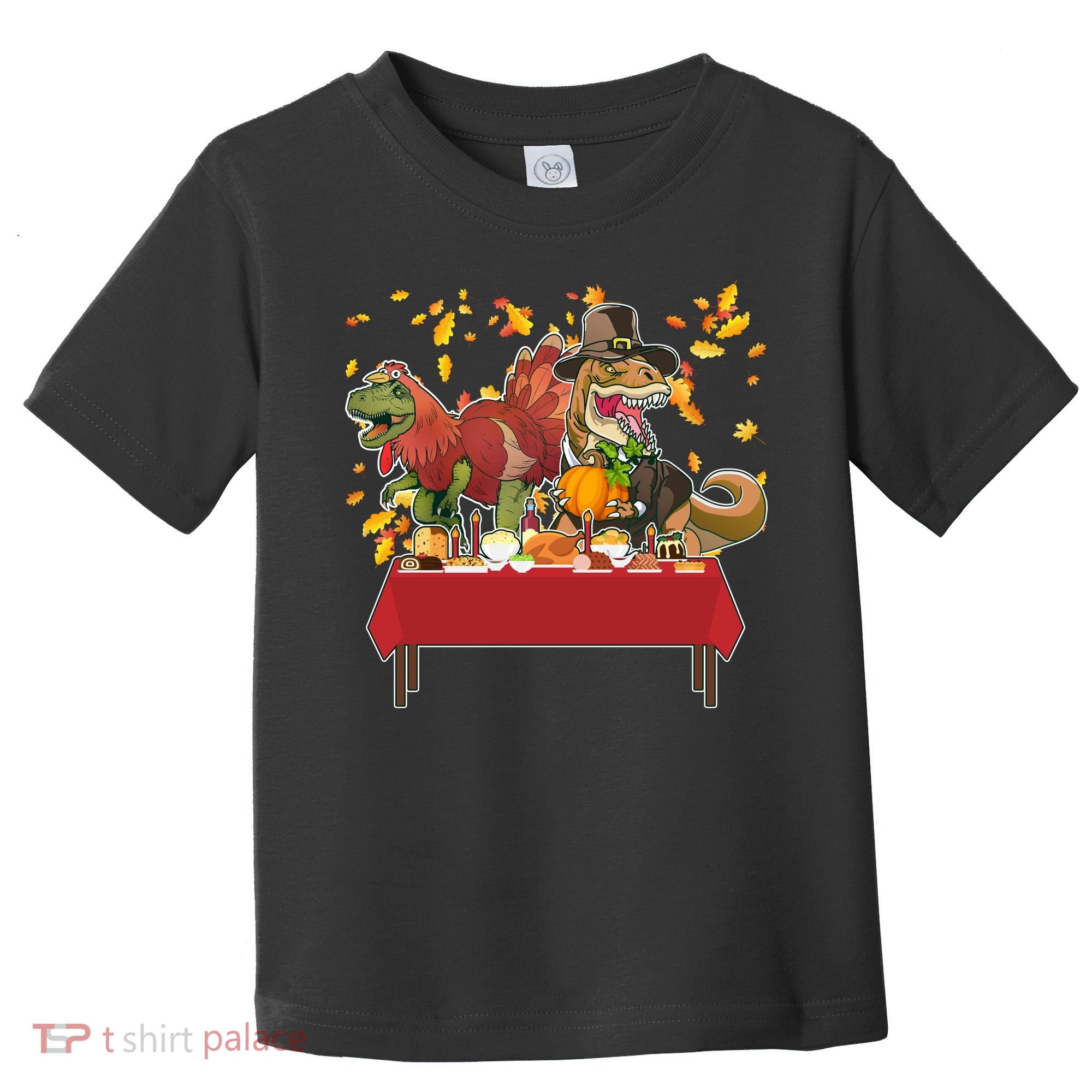 Turkey Pilgrim Dinosaurs T-Rex Funny Thanksgiving Toddler T-Shirt